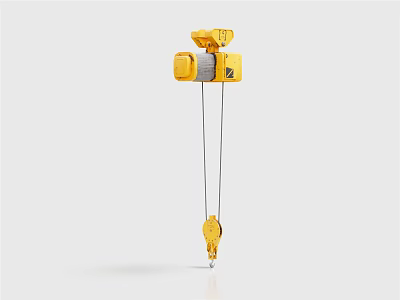 Yellow Electric Hoist With Motor Steel Cable And Lifting Hook Equipment 3d model