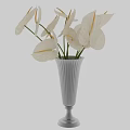 Elegant Decorative Ornament Set With White Anthurium Flowers In Black Ribbed Vase