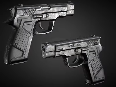 Modern Black Tactical Pistols With Metallic Texture Ergonomic Grip And A STRIKE Design 3d model
