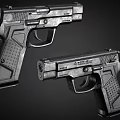 Modern Black Tactical Pistols With Metallic Texture Ergonomic Grip And A STRIKE Design