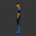 3D Superhero Character Model With Blue Yellow Black Costume And Helmet Boots
