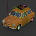 Orange Vintage Car With Roof Luggage And Street Lamp In Dark Setting