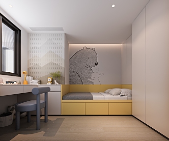 Minimalist Bedroom Children's Room Tatami Cream Italian Style Light Luxury 3d model