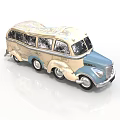 Vintage Cream And Blue Toy Bus With Rounded Body Multiple Windows And White Wheels