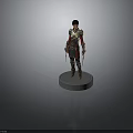 3D Female Warrior Character In Medieval Armor With Dual Swords Standing On White Base