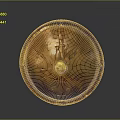 Decorative Copper Shield With Round Shape Textured Surface And Central Ornament