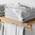 Soft Gray Bath Towels Hanging and Folded with Soft Texture for Bathroom Use 3d model