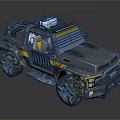 Futuristic Gray And Yellow Off Road Vehicle With Roof Equipment And Large Tires