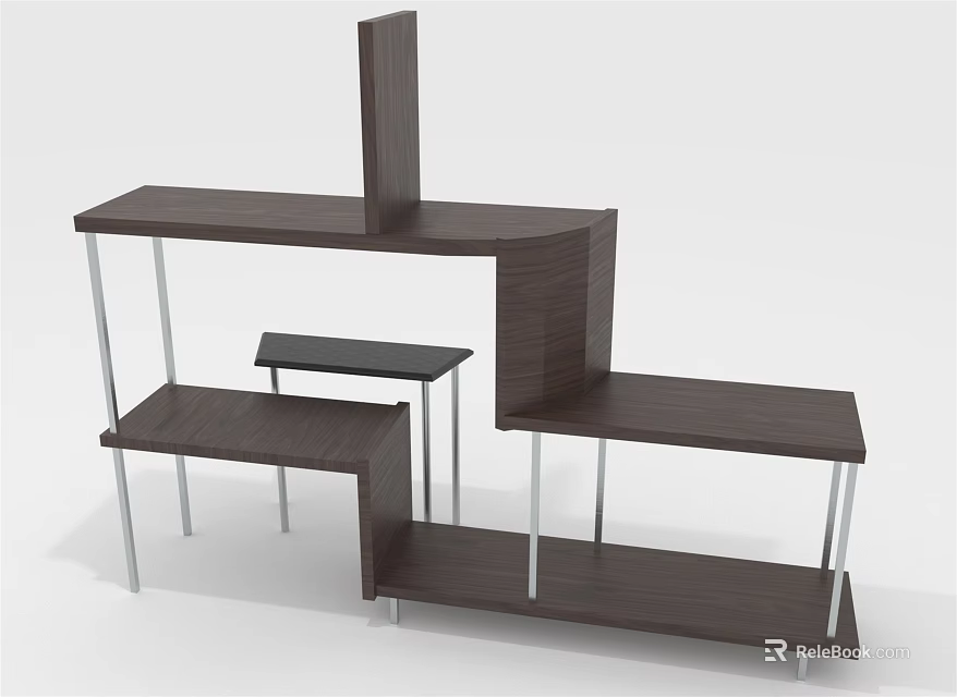 Modern Display Shelving Unit With Multiple Tiers Wooden Surface And Metal Frames 3d model 