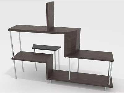 Modern Display Shelving Unit With Multiple Tiers Wooden Surface And Metal Frames 3d model