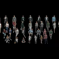 Diverse Group of People in Various Ages and Clothing Standing on Black Background
