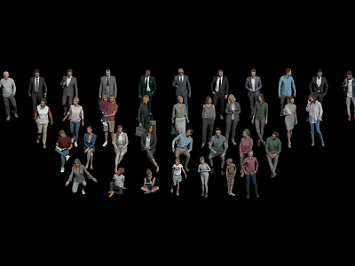 Diverse Group of People in Various Ages and Clothing Standing on Black Background 3d model