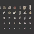 Natural Stone Collection Featuring Various Colors And Diverse Shapes On White Background