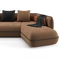 Brown and Gray Sectional Sofa with Black Pillows and Modern Design Throw Blanket 3d model