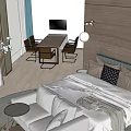 Cozy Hotel Room Interior With Bed Sofa Small Round Table And Wooden Wall