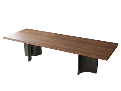 Modern Dining Table With Long Wooden Surface And Sturdy Black Metal Legs 3d model