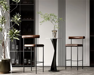 Modern New Chinese Bar Chair Leather Chair 3d model