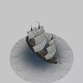 Wooden Sailing Ship With Multiple White Sails Floating On Water Surface 3d model