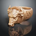 Elegant Golden Bull Head Design Ring With Taurus Symbol And Detailed Craftsmanship