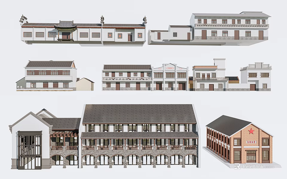 Traditional Chinese Architecture Designs With Tile Roofs And Multi story Structures 3d model 