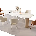 Modern Oval White Dining Table Set With Beige Brown Chairs And Decorative Tabletop Items 3d model