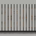 Decorative Metal Railings with Various Black and Gold Design Patterns and Ornate Details