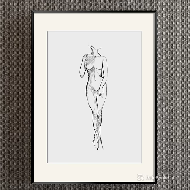Minimalist Black And White Line Drawing Of Headless Female Figure With Light Frame On Dark Wall Background 3d model 
