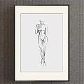 Minimalist Black And White Line Drawing Of Headless Female Figure With Light Frame On Dark Wall Background