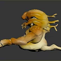 Detailed Orange Mythical Creature Sculpture With Claws Tentacles And Humanoid Features