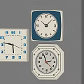 Different Shaped Wall Clocks With Blue Borders White Dials And Number Displays 3d model