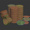 Household Wicker Storage Containers with Various Sizes Shapes and Green Tea
