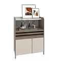 Stylish Modern Entryway Cabinet Sideboard With Decorative Paintings Wine Bottles Tray And Storage Doors