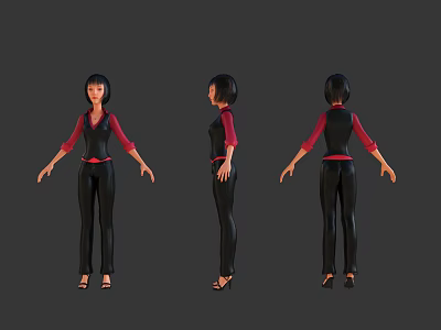 Game Movie Character With Short Hair Black Vest Red Long Sleeves Tight Pants High Heels 3d model