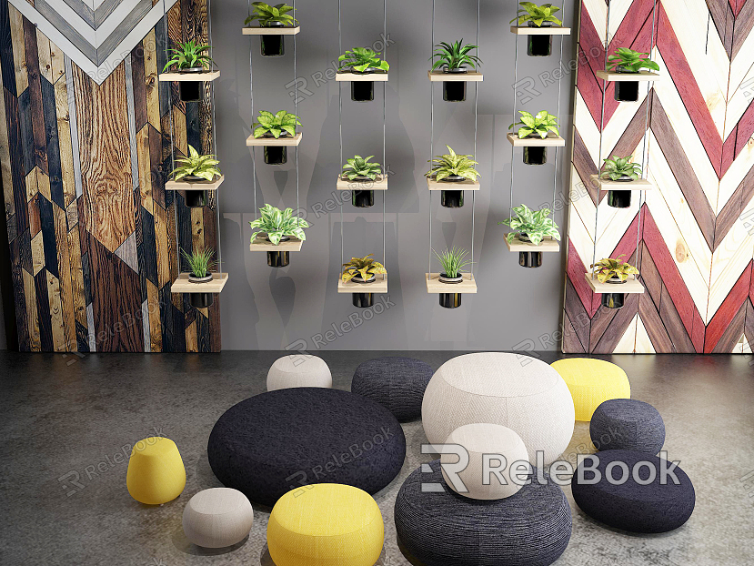 Modern sofa stool plant cushion potted hanging orchid floral wood board wall decoration combination model