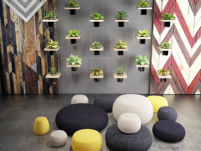 Modern sofa stool plant cushion potted hanging orchid floral wood board wall decoration combination model