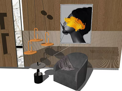 Modern Grey Single Sofa Interior With Side Table And Wall Artwork 3d model