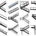 Various Staircase Designs Featuring Different Types and Railings in Architectural Plans 3d model