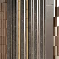 Modern Wall Design With Wooden Vertical Strips Metal Accents And Marble Panels