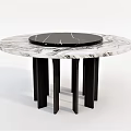 Modern Round Dining Table With White Marble Top Central Black Section And Black Legs 3d model