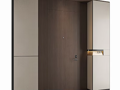 Modern Style Wooden Flush Door With Light Colored Side Panels And Metal Hardware 3d model