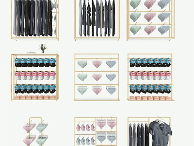 Modern Retail Display Shelves With Multi Tiered Racks Holding Clothing Shoes And Accessories 3d model