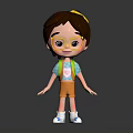 Cute Cartoon Girl Character With Yellow Glasses Green Backpack And Orange Shorts 3d model