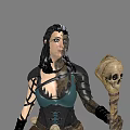 A Woman In Armor With Skull Decoration Holding Staff With Green Eyed Skull