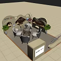 Modern Mall Store Interior With Round Table White Chairs Green Plants And Decorative Walls