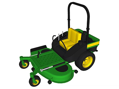 Green Agricultural Ride On Mower With Yellow Seat Black Handles And Cutting Deck 3d model