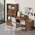 Nordic Solid Wood Dressing Table Storage High Cabinet Combination Black Walnut Writing Table Storage Cabinet Glass Door High Cabinet 3d model