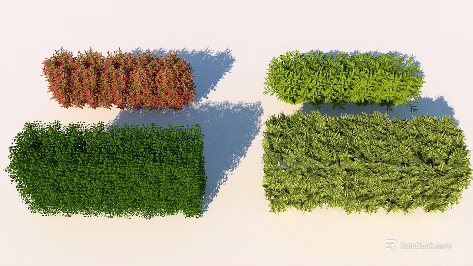 Different Colored Shrub Bushes For Garden Landscaping With Red And Green Tones 3d model 