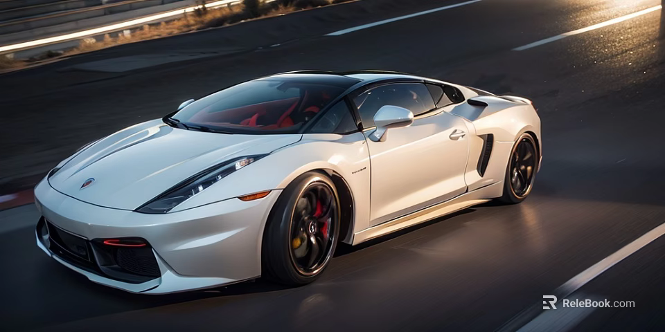 White Modern Sports Car With Black Roof And Red Brake Calipers On Highway 3d model 