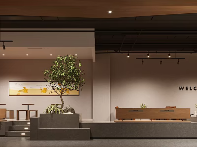 Modern Milk Tea Shop Interior With Plants And Art Decor 3d model