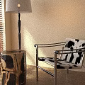 Cozy Accent Chair Cow Print Upholstery Metal Frame Wooden Side Table Floor Lamp Natural Light